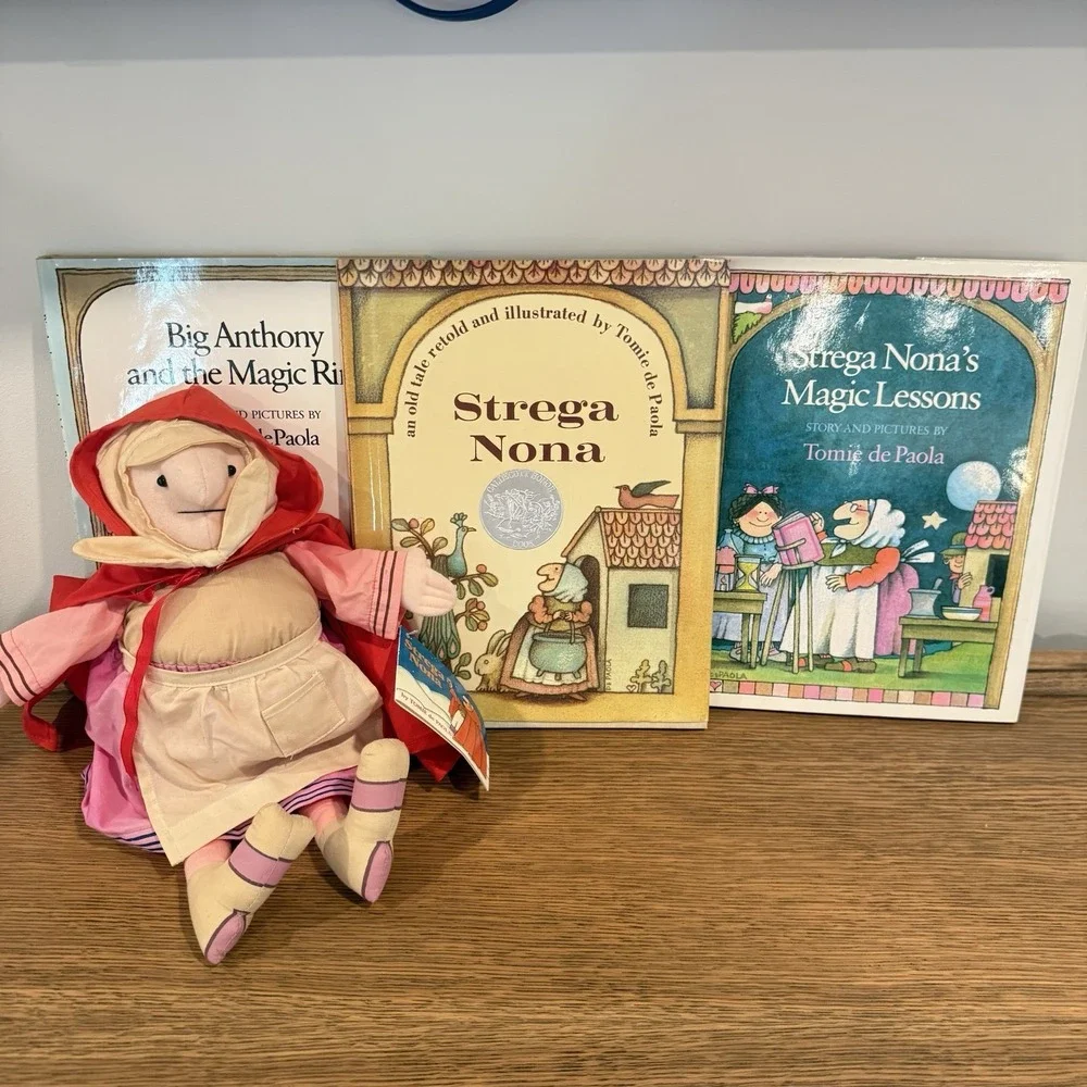 Vintage Strega Nona Plush Doll 1975 Tomie de Paola Grandmother Witch & Books NEW